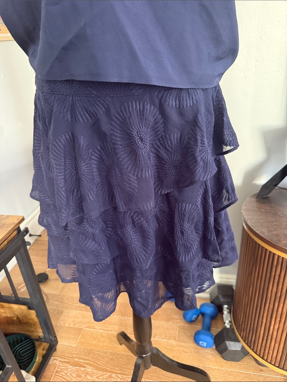 Ted Baker London Navy Tiered Sunburst-Embroidered Skater Skirt